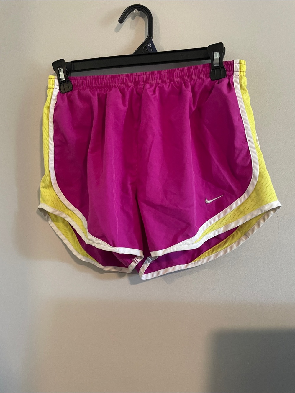 Nike Women's Magenta and Yellow Athletic Running Shorts